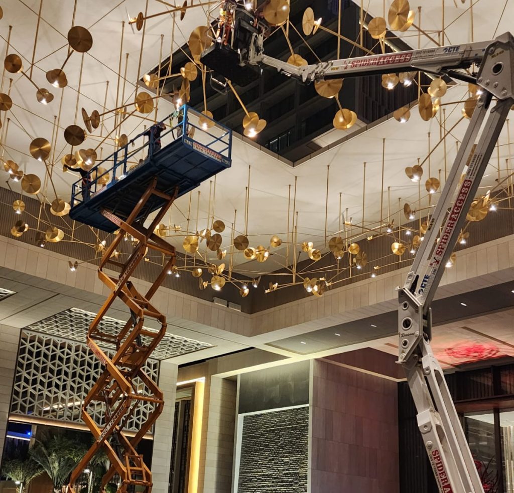 Hotel chandelier cleaning