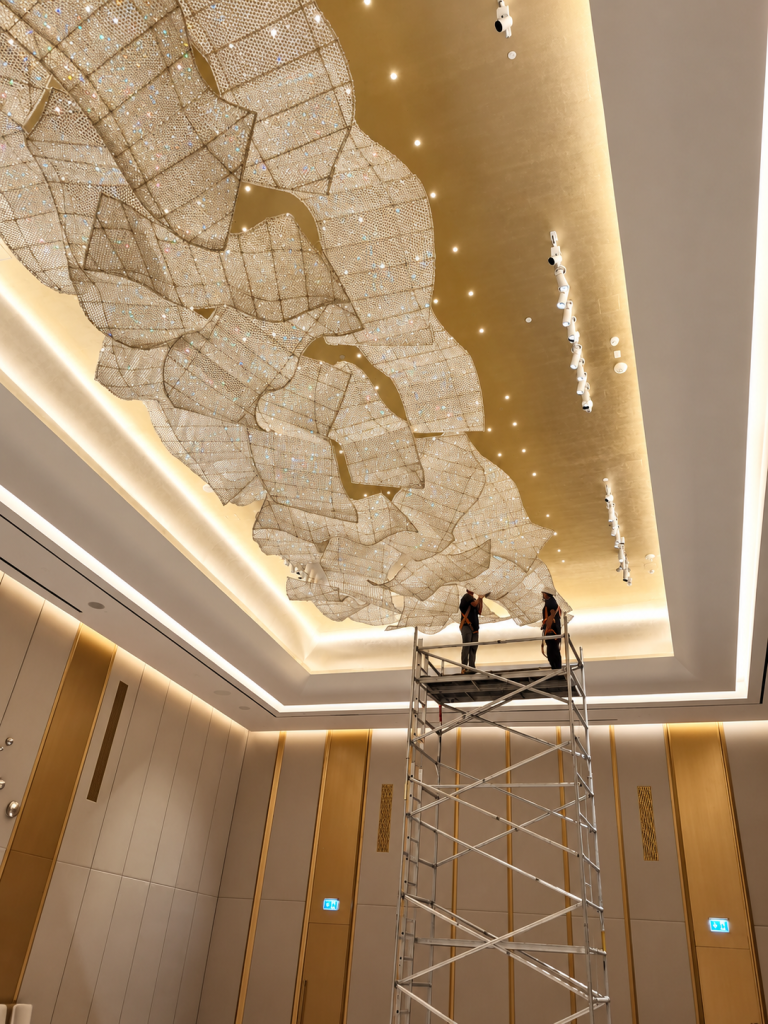 Specialist chandelier cleaning at a luxury hotel in Dubai by SPME Cleaning